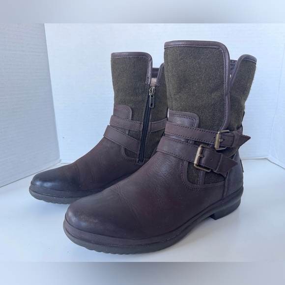 UGG Simmens waterproof Sherpa lined biker moto style boots shoes size 7 - Picture 2 of 11